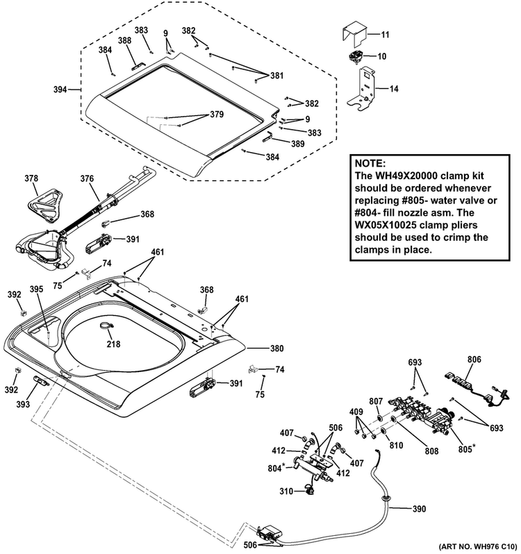 Top Panel & Lid Diagram and Parts List for GTW810SSJ1WS  General Electric Washer