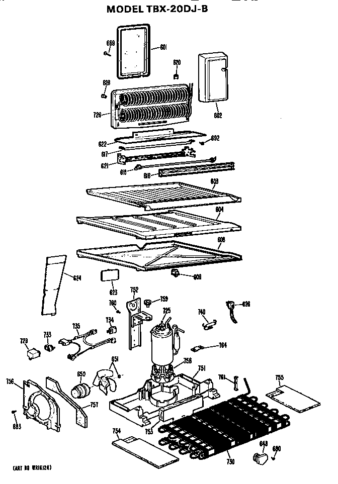 Unit Parts Diagram and Parts List for TBX20DJB  General Electric Refrigerator