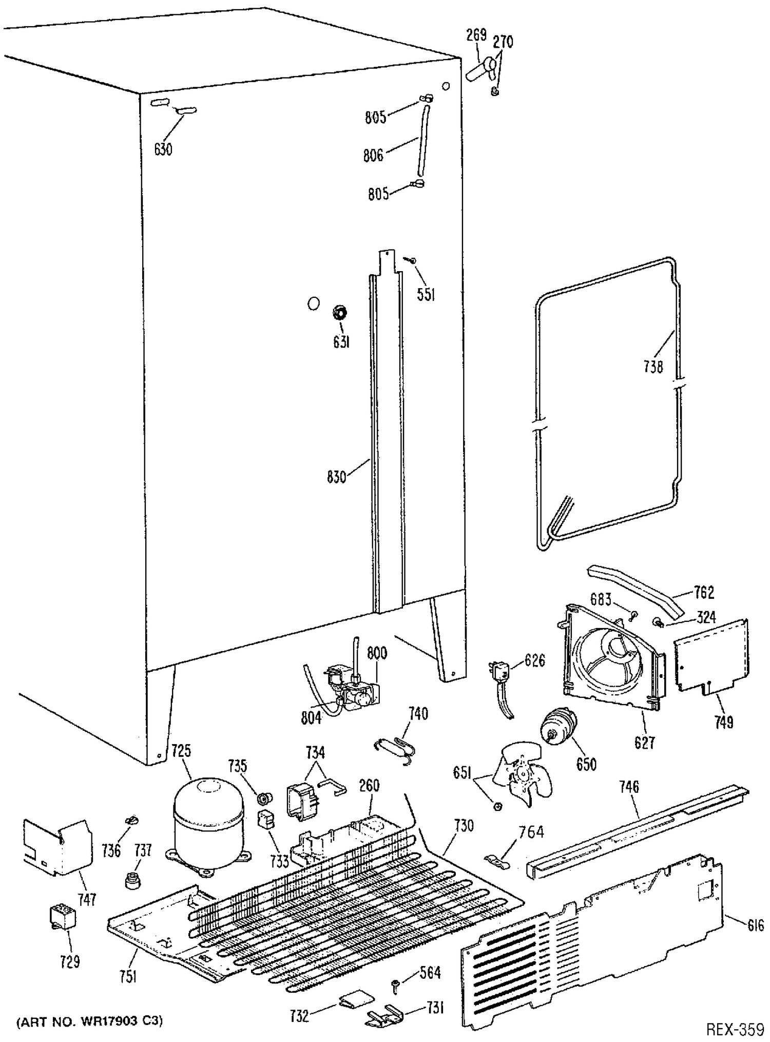 SYSTEM GROUP Diagram and Parts List for TFXC20RRAAD  General Electric Refrigerator