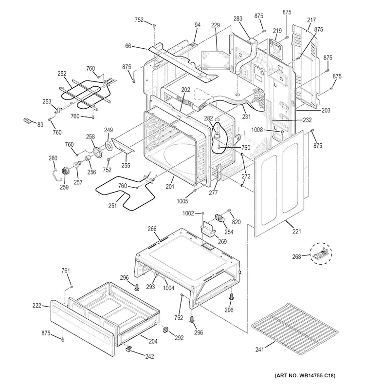 Body Parts Diagram and Parts List for JBS60DK1BB  General Electric Range