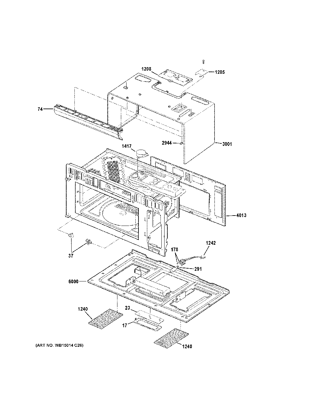 Oven Cavity Parts Diagram and Parts List for ZSA1202P1SS  General Electric Microwave