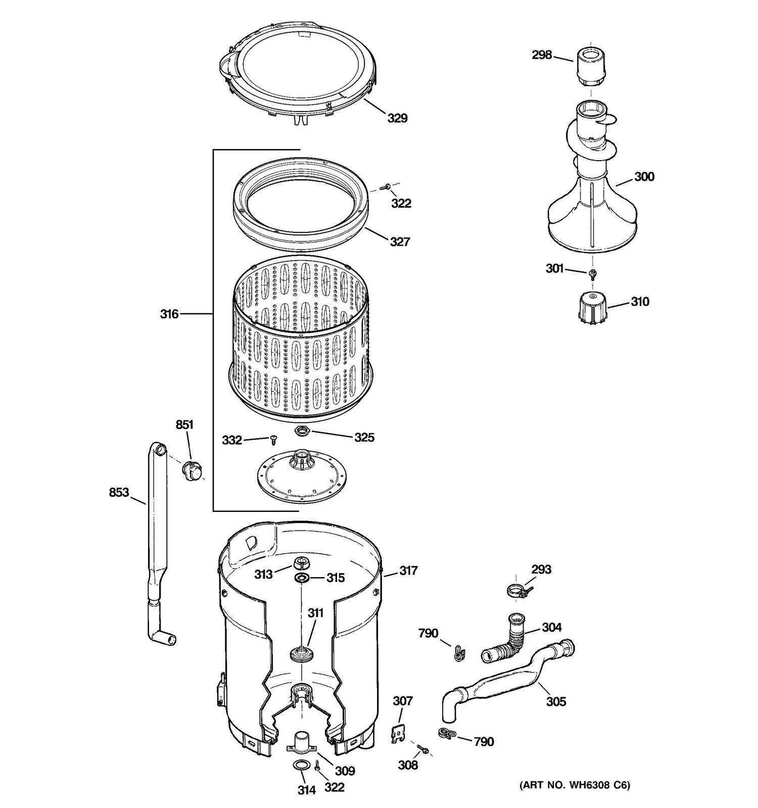 TUB, BASKET & AGITATOR Diagram and Parts List for EJRR4170E6WW  General Electric Washer