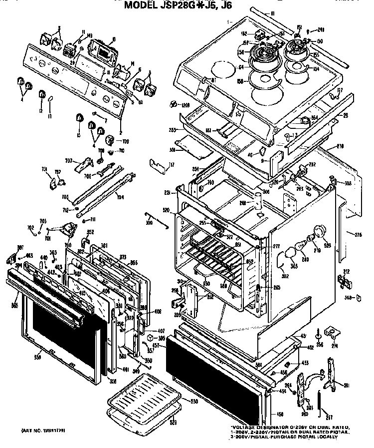 Replacement Parts Diagram and Parts List for JSP28GJ6  General Electric Range