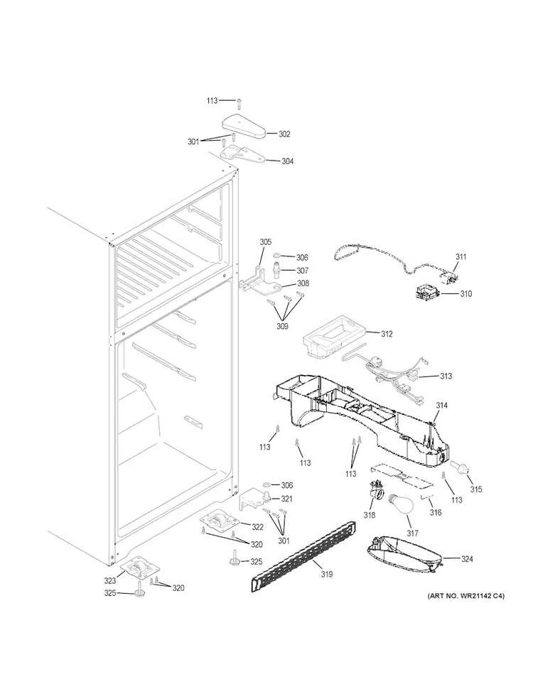 Fresh Food Section Diagram and Parts List for GTS21FGKBWW  General Electric Refrigerator