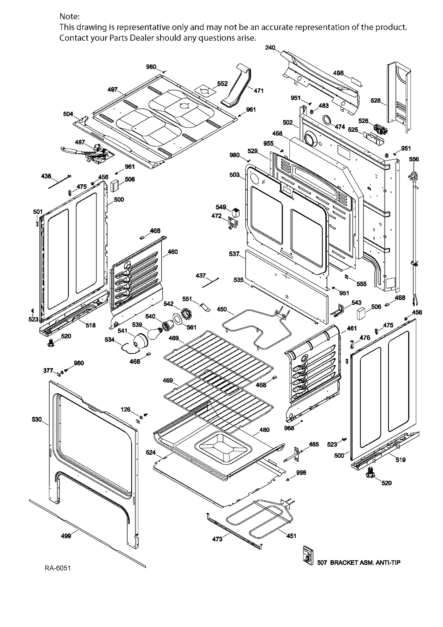 BODY PARTS Diagram and Parts List for JCB635DJ1BB  General Electric Range