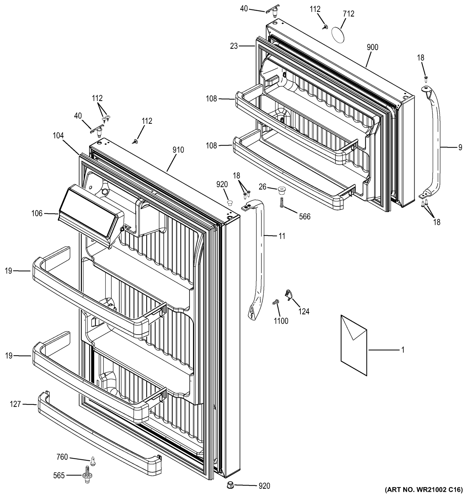 DOORS Diagram and Parts List for GTH18GCDHRCC  General Electric Refrigerator
