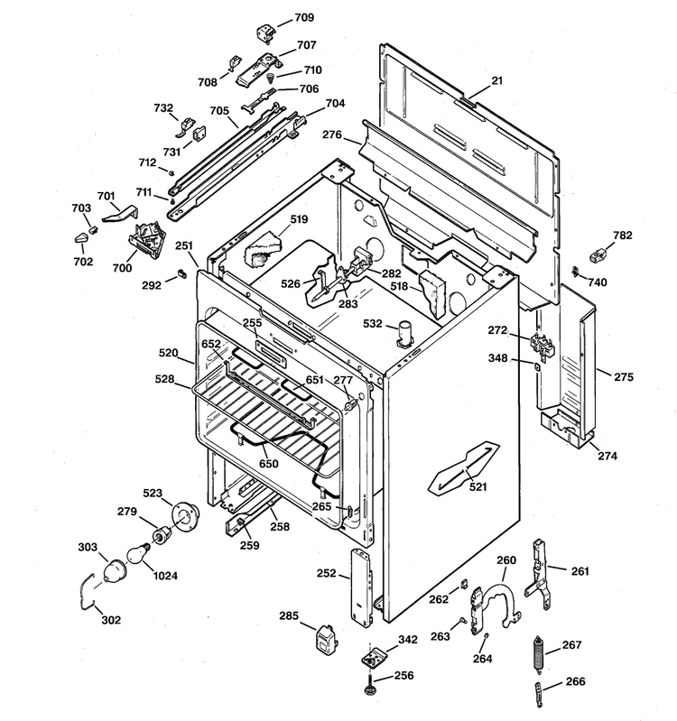 Body Parts Diagram and Parts List for JBP26AR2  General Electric Range