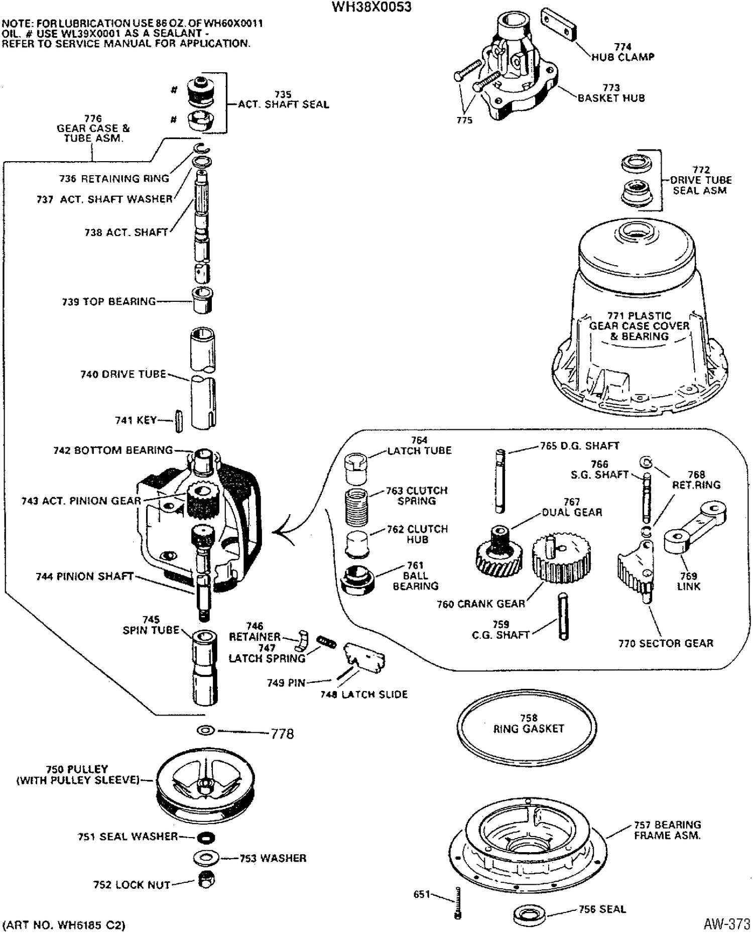 MECHANISM GROUP Diagram and Parts List for GWL3080RBL  General Electric Washer