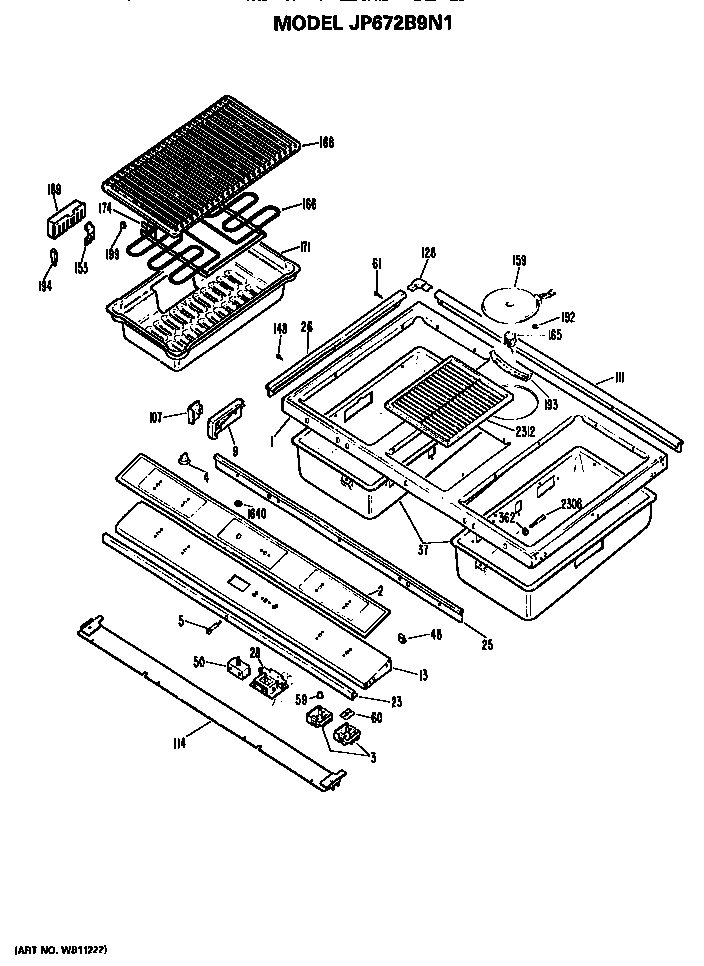 Cooktop Diagram and Parts List for JP672B9N1  General Electric Cooktop