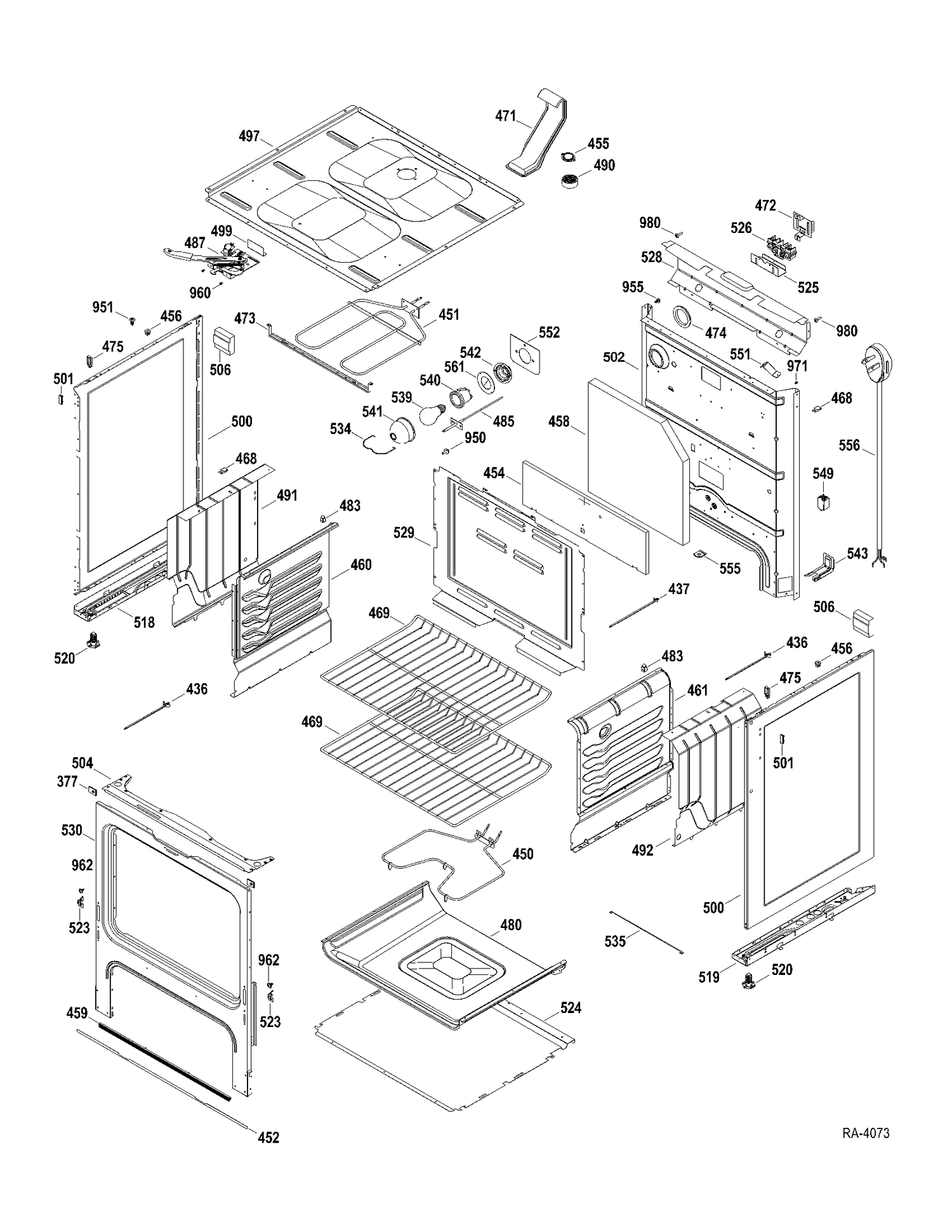 BODY PARTS Diagram and Parts List for JCBP65MP4BS  General Electric Range