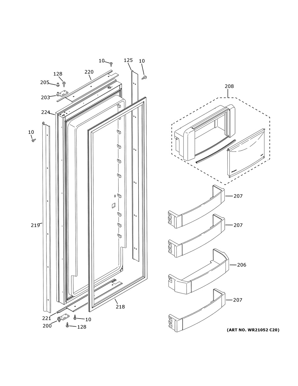 Fresh Food Door Diagram and Parts List for ZISB420DNKII  General Electric Refrigerator