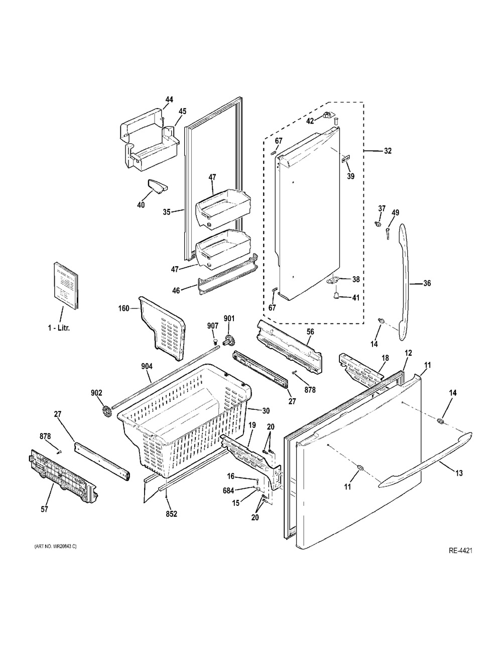 Doors And Bins Diagram and Parts List for PFE29PSDSS  General Electric Refrigerator