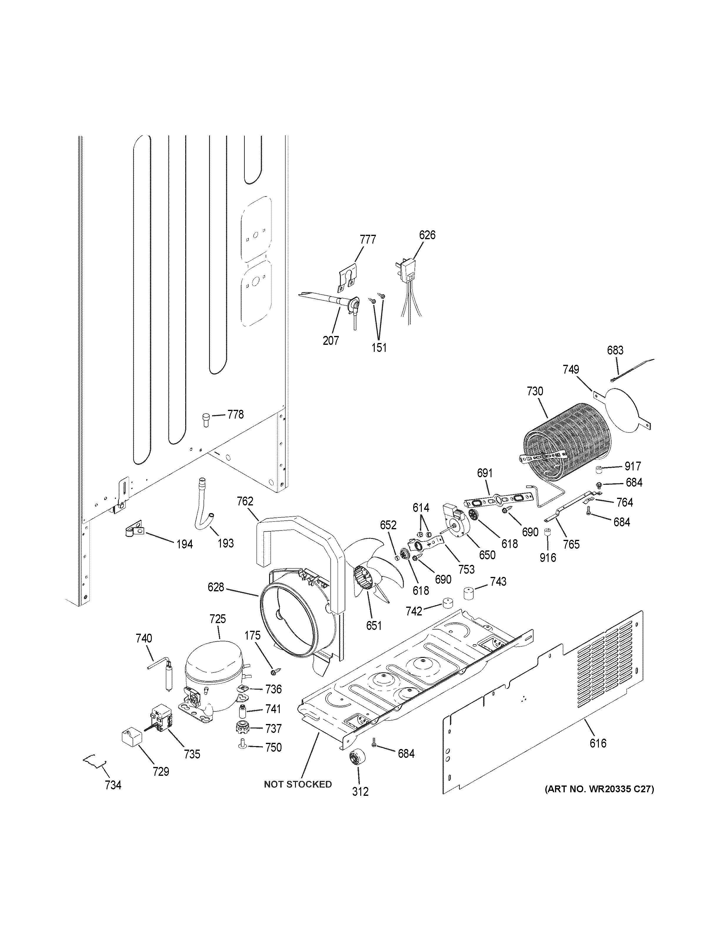 Machine Compartment Diagram and Parts List for GBS20EGHBRBB  General Electric Refrigerator