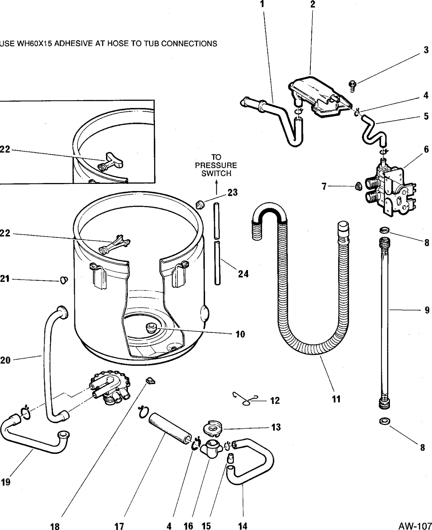 HYDRAULIC SYSTEM Diagram and Parts List for 55325119  General Electric Washer
