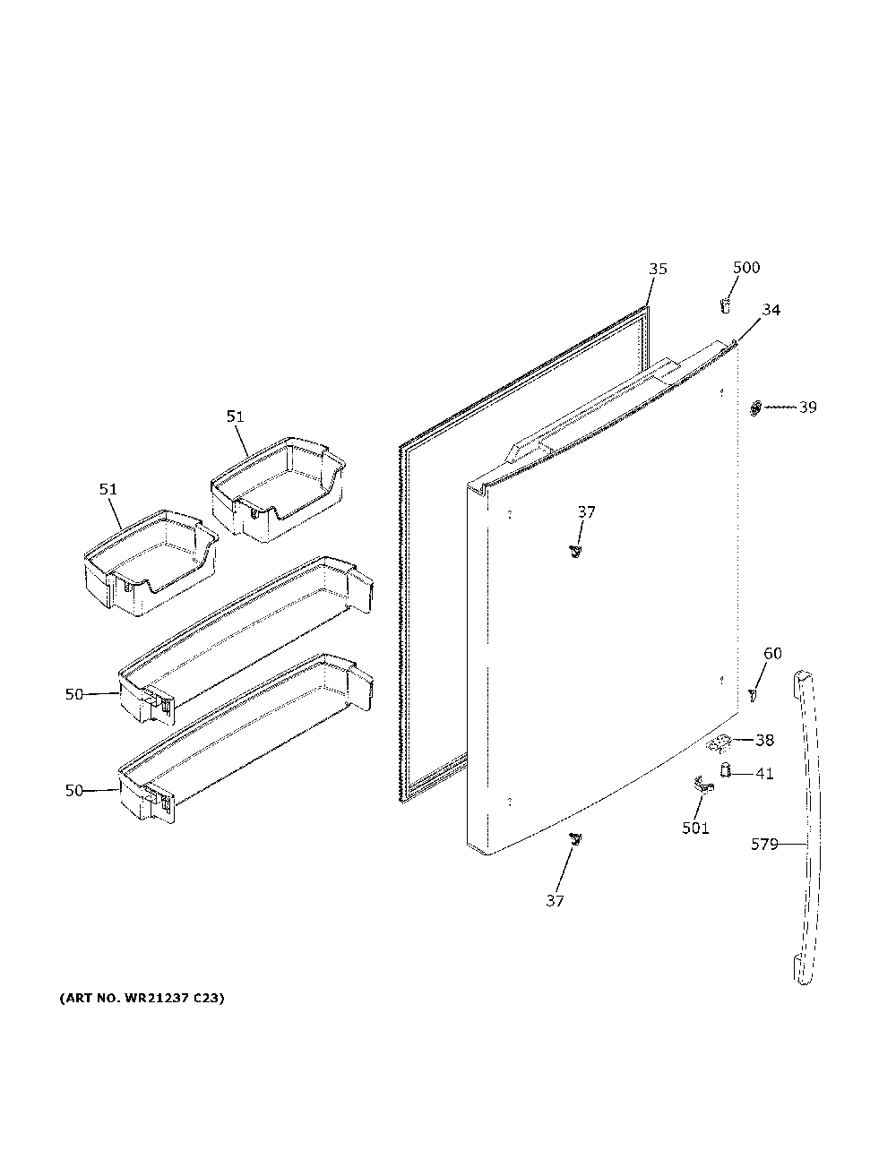 Fresh Food Door Diagram and Parts List for GDE21EGKVRWW  General Electric Refrigerator