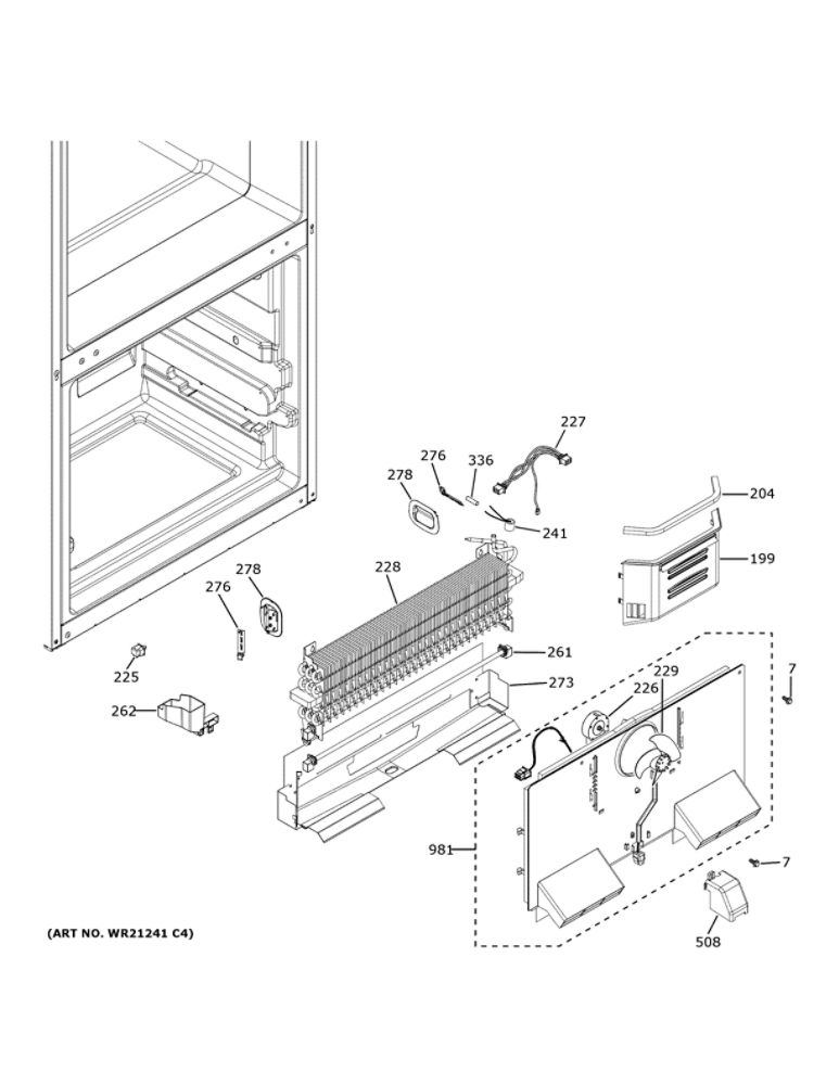 Freezer Section Diagram and Parts List for GBE21DGKGRWW  General Electric Refrigerator