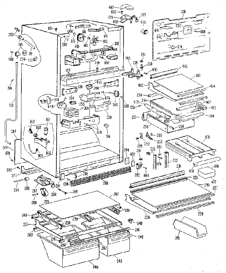 Cabinet Diagram and Parts List for TBX25RLG  General Electric Refrigerator