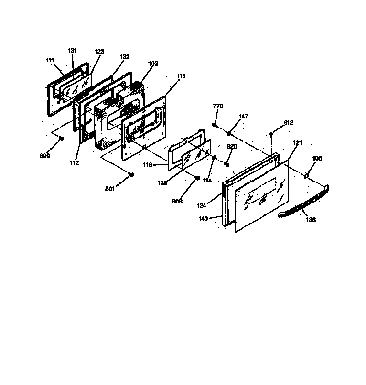 Oven Door Diagram and Parts List for JCSP39WW2WW  General Electric Range
