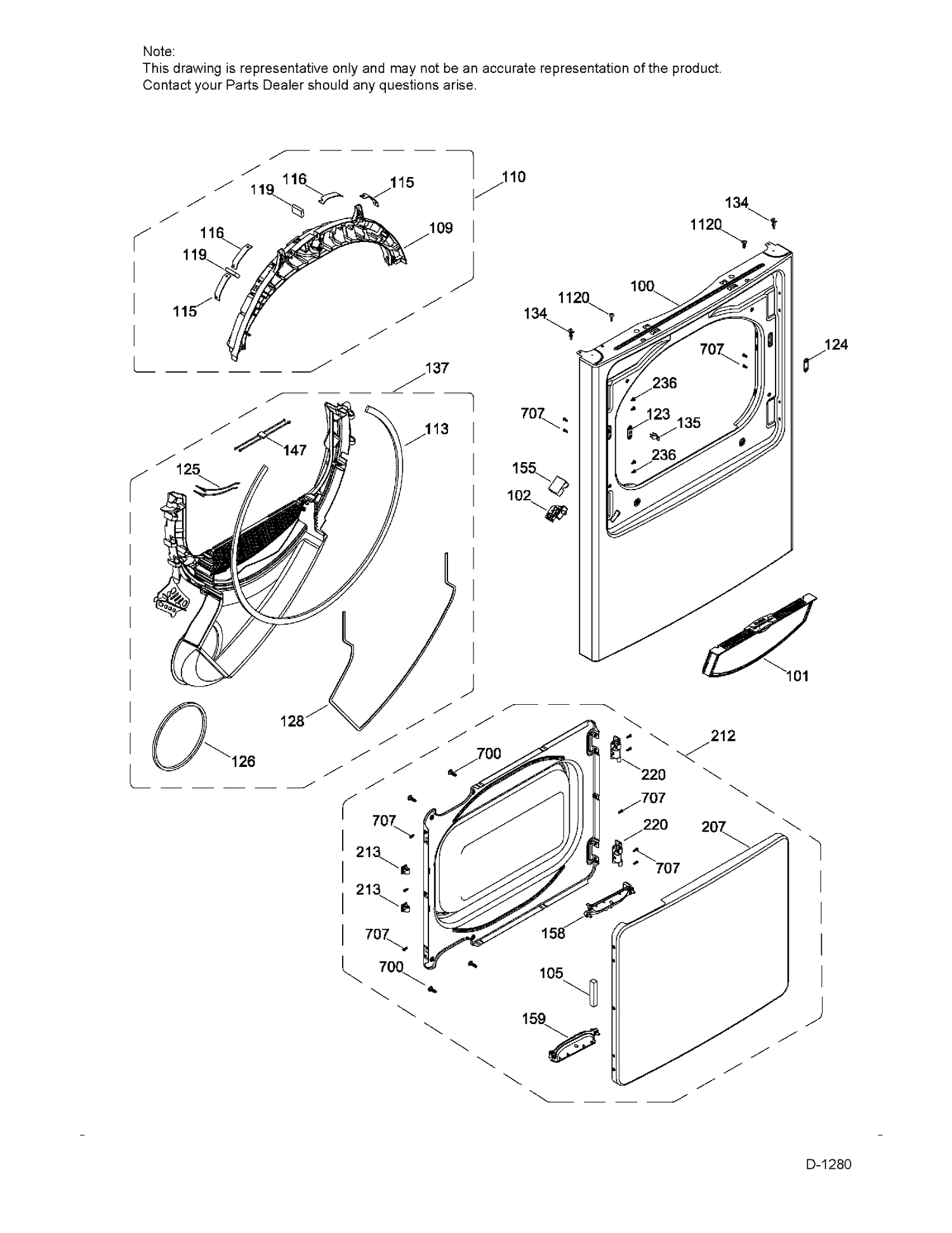FRONT PANEL & DOOR Diagram and Parts List for GTD40EBMK0WW  General Electric Dryer