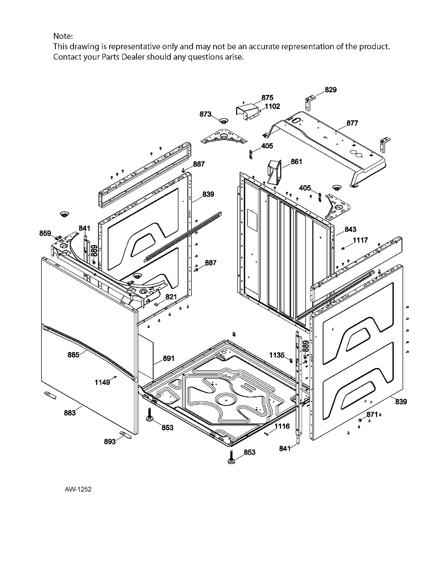 WASHER CABINET Diagram and Parts List for GUAN275ED1WW  General Electric Dryer