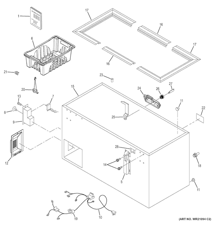 Cabinet Diagram and Parts List for FCM22DHBWW  General Electric Freezer