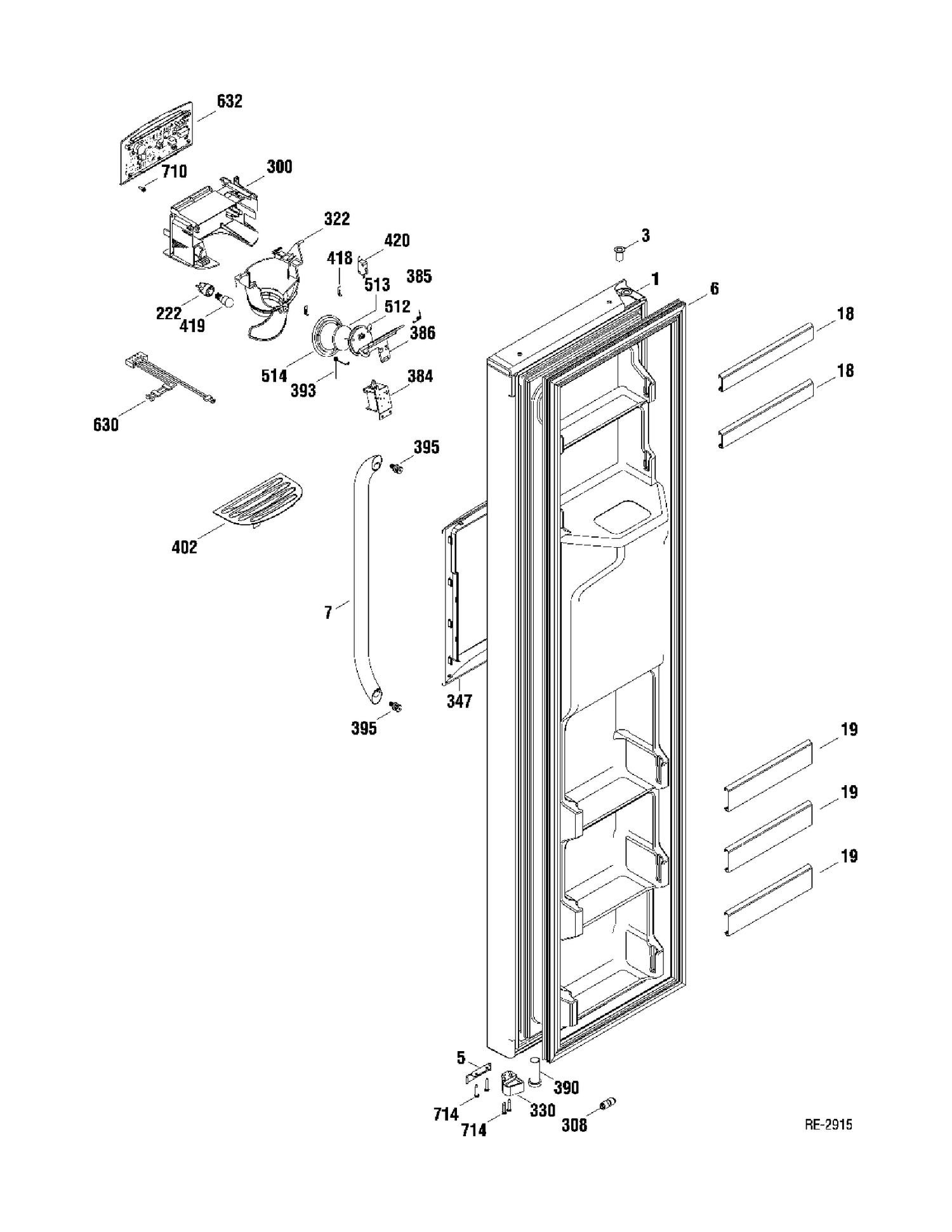 FREEZER DOOR Diagram and Parts List for DSR25USWCGS  General Electric Refrigerator