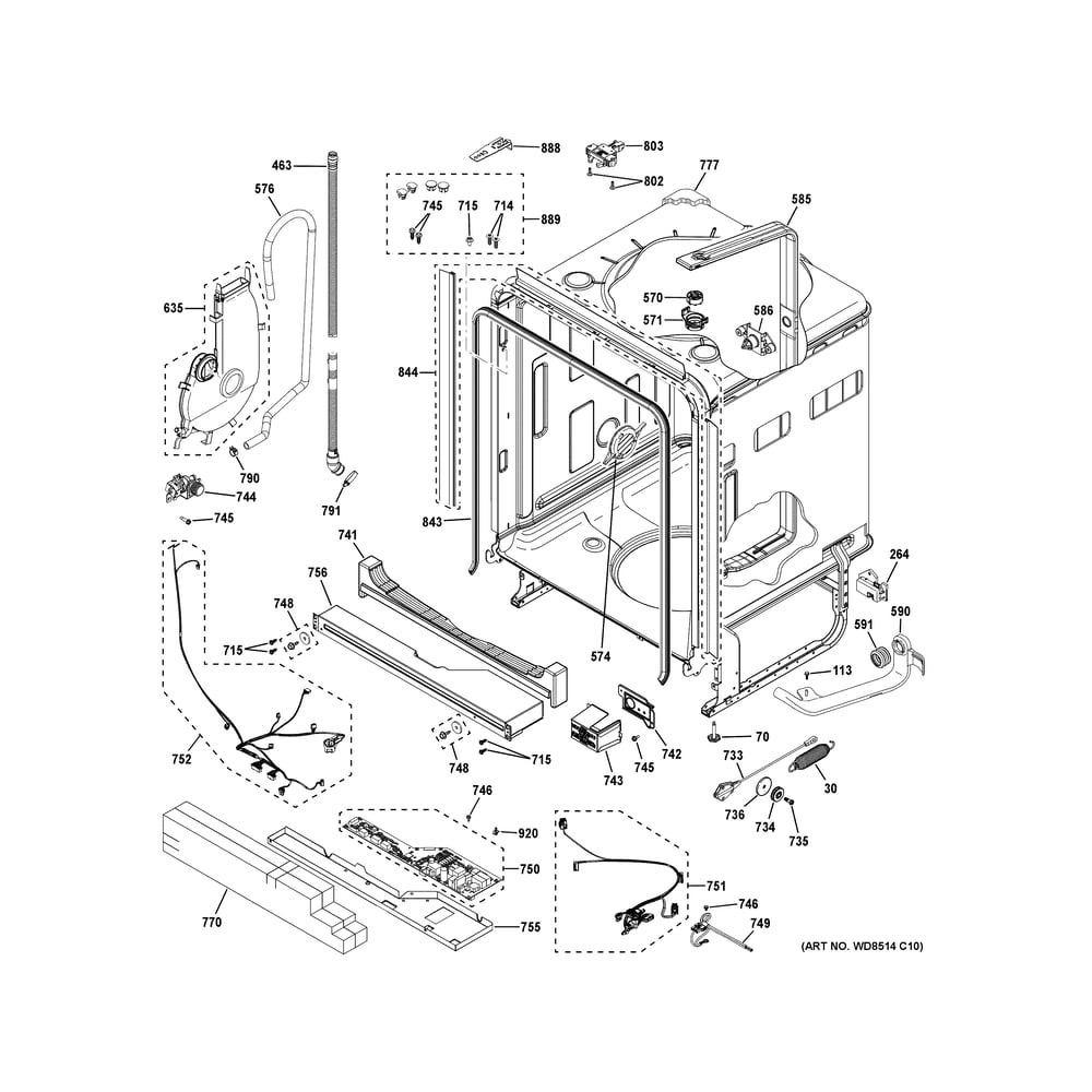 Body Parts (1) Diagram and Parts List for ZDT985SSNCSS  General Electric Dishwasher