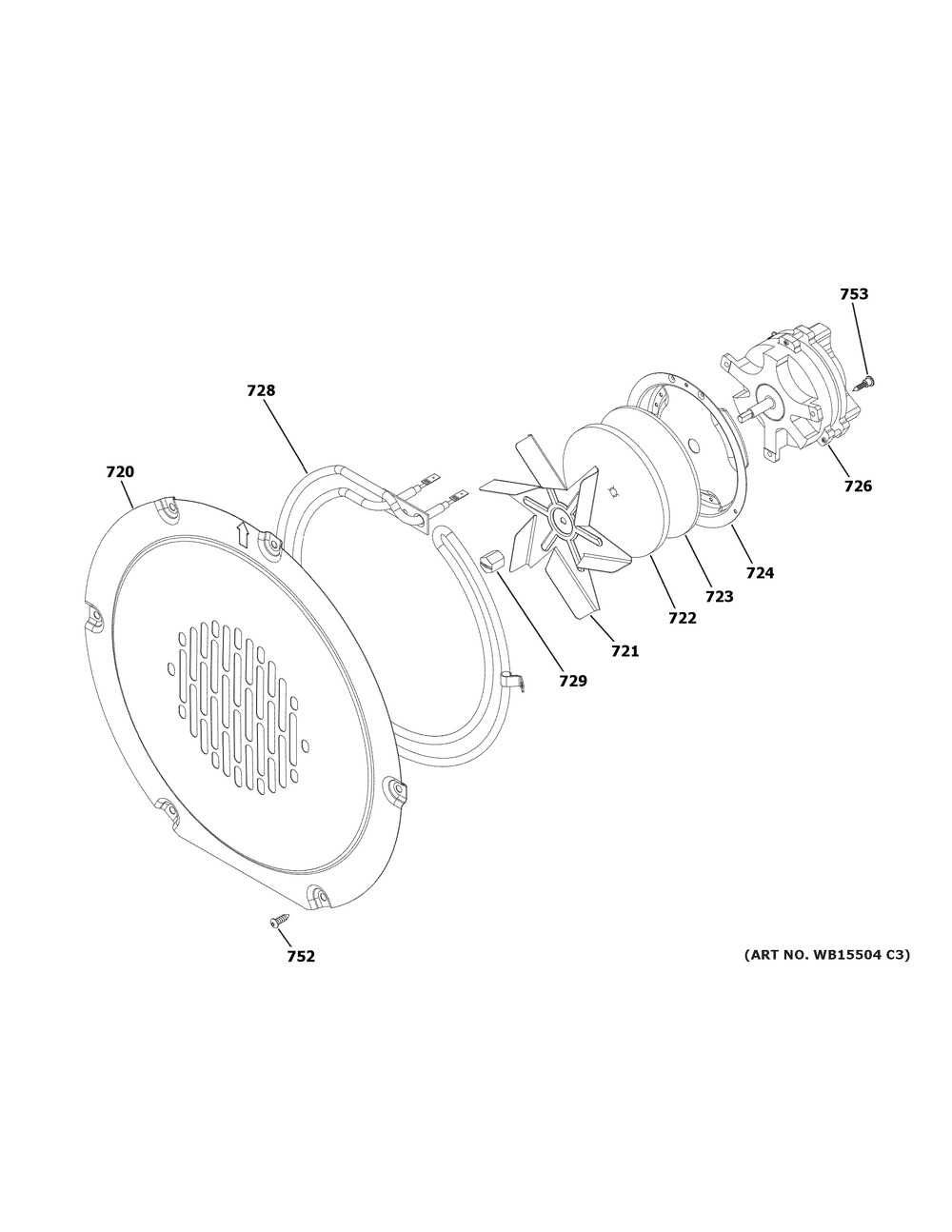 Convection Fan Diagram and Parts List for CES700P4M1W2  General Electric Range