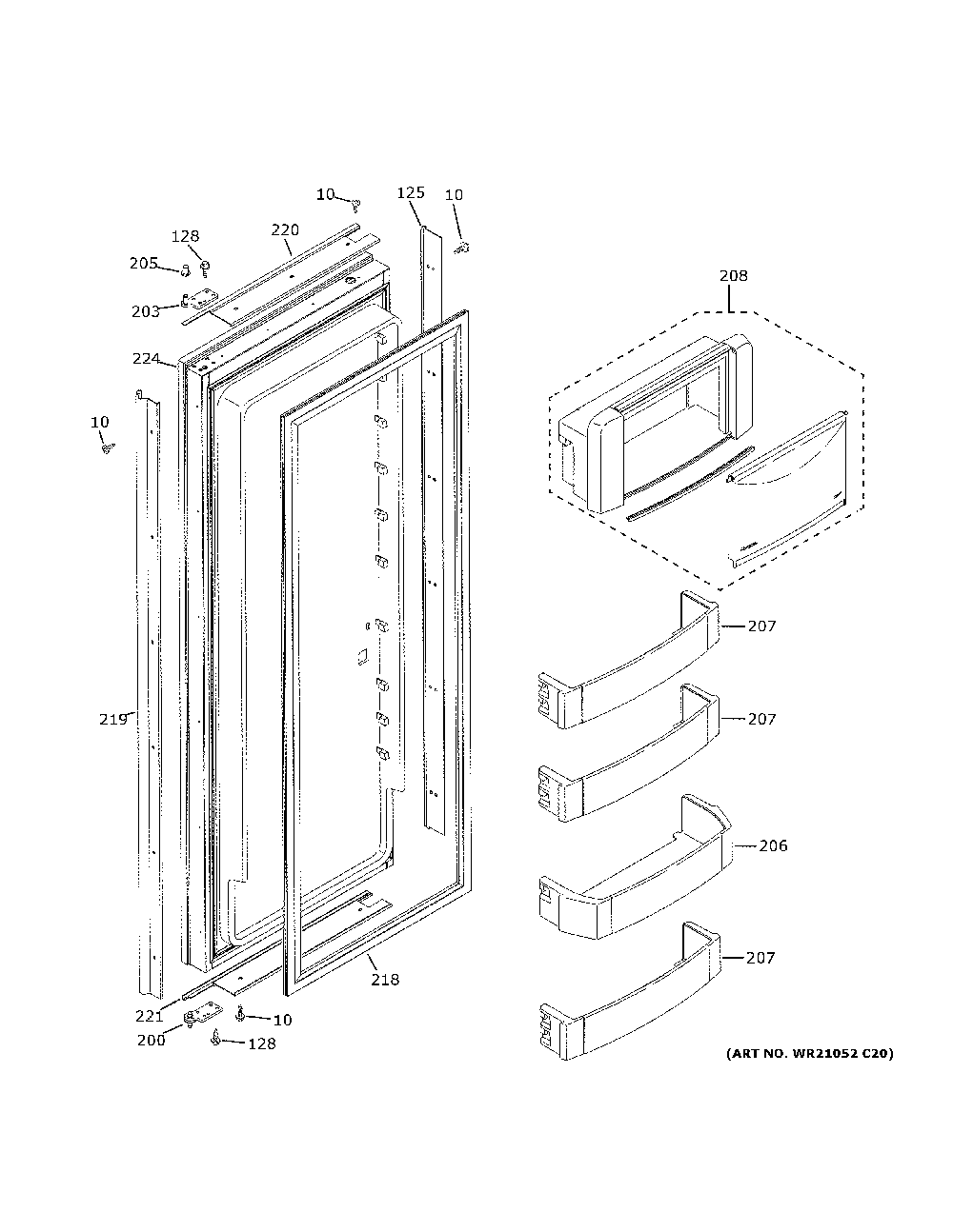 Fresh Food Door Diagram and Parts List for ZISB480DNKII  General Electric Refrigerator