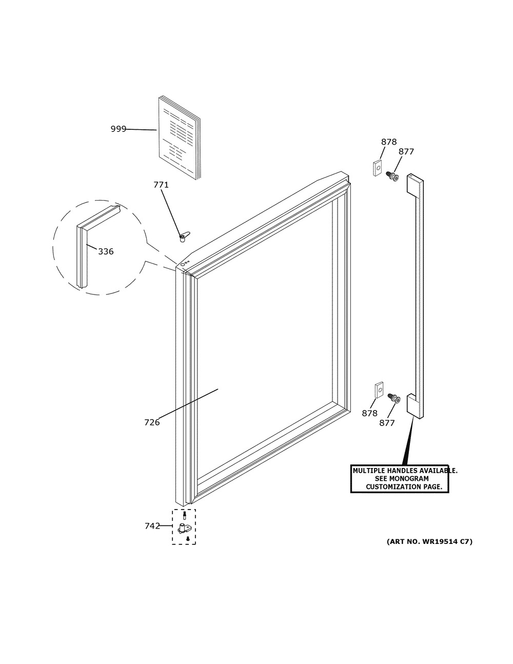 Door Diagram and Parts List for ZDBR240NEBS  General Electric Beverage