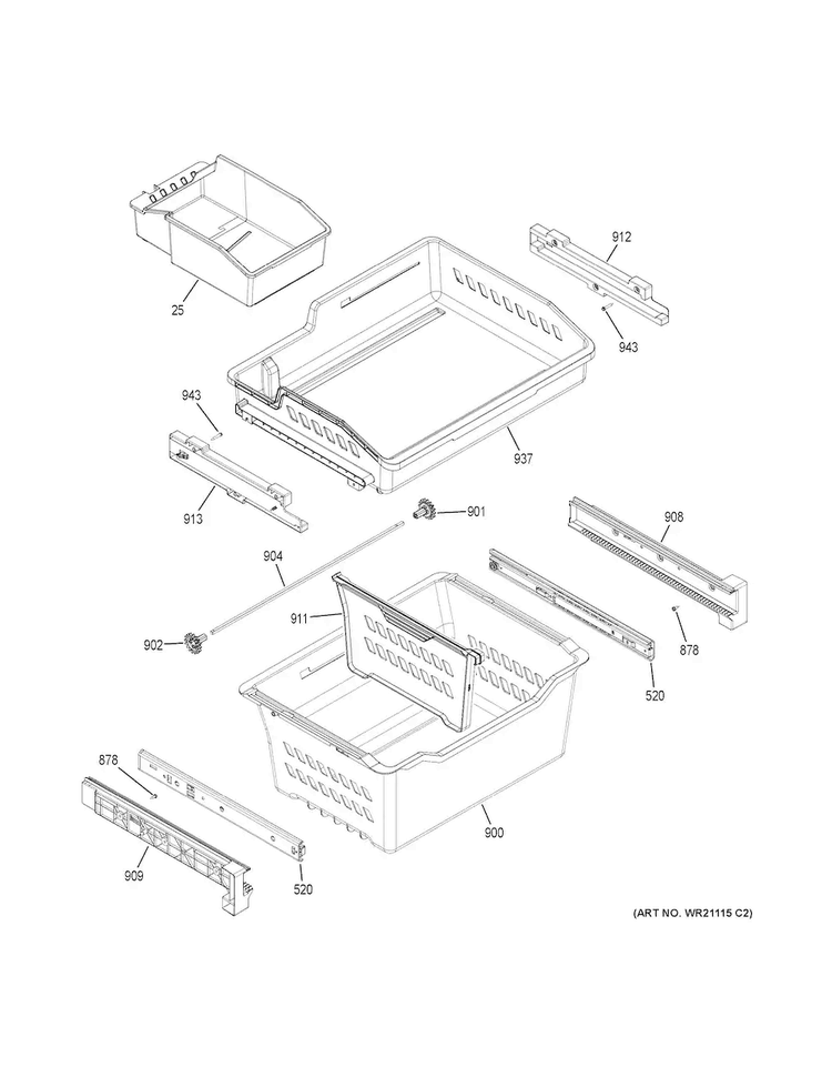 Freezer Shelves Diagram and Parts List for GNE25JMKBFES  General Electric Refrigerator