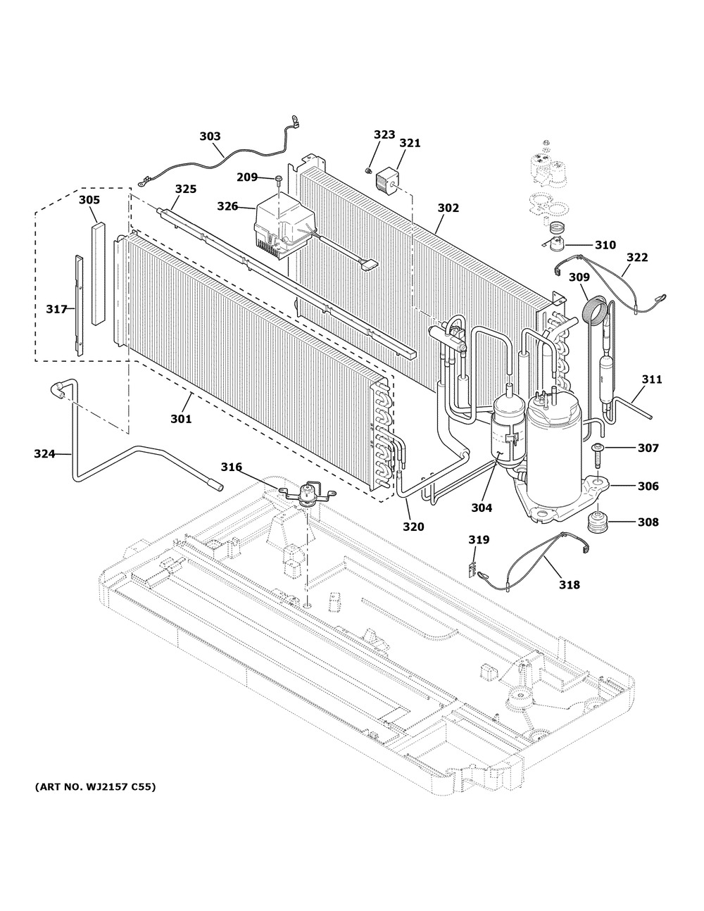 Sealed System Diagram and Parts List for AZ65H15EADW6  General Electric Air Conditioner