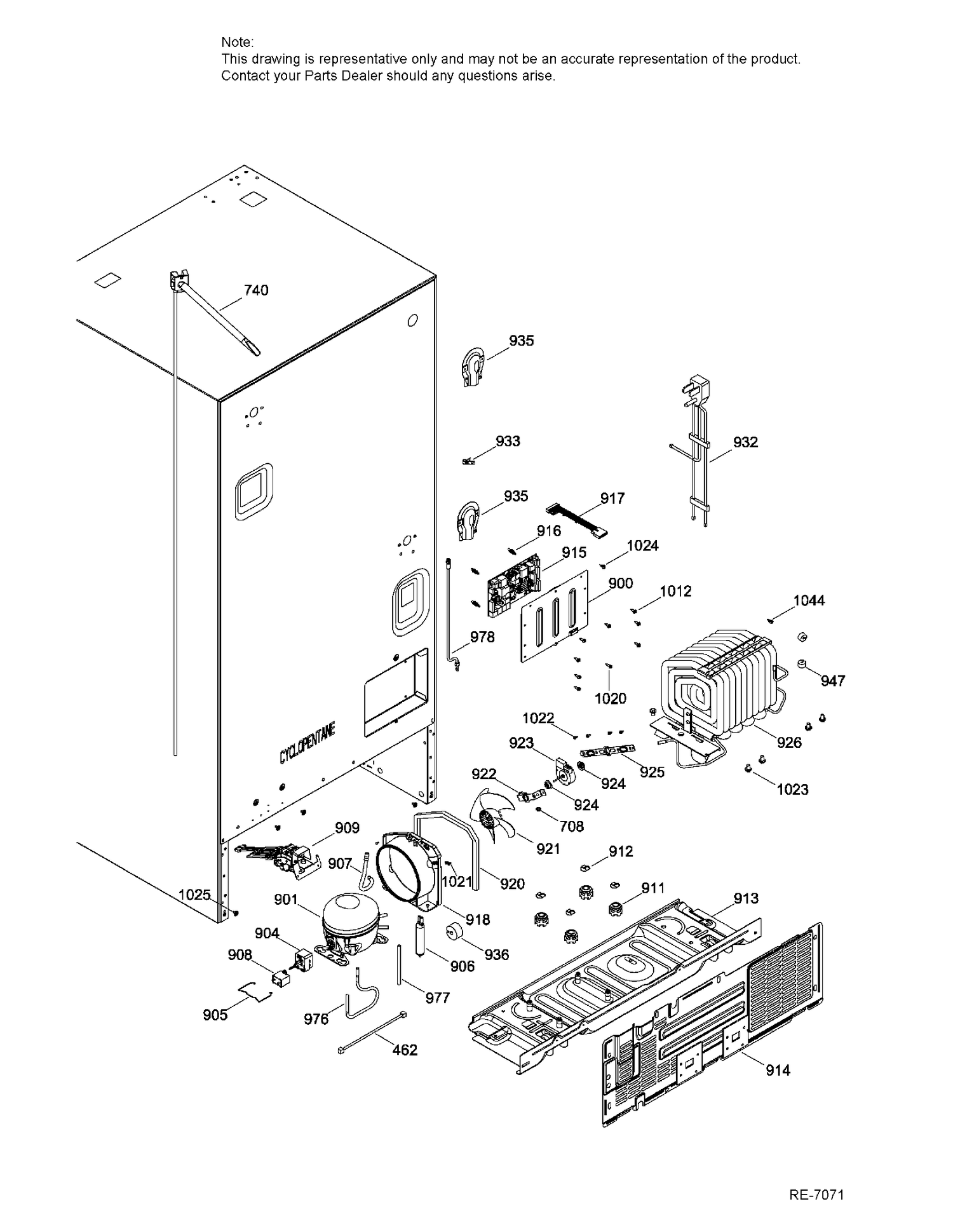 SEALED SYSTEM AND MOTHER BOARD Diagram and Parts List for PNE25JGKCKWW  General Electric Refrigerator