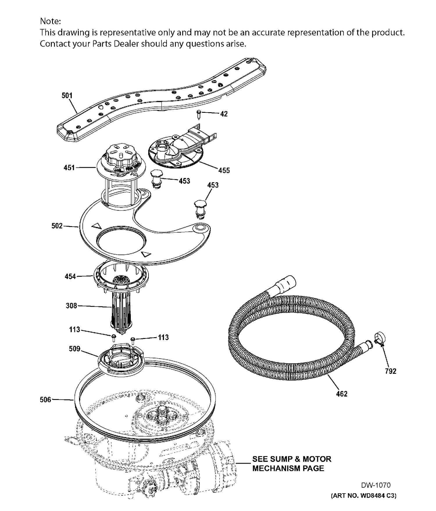 SUMP & FILTER ASM Diagram and Parts List for ZDT870SIF1II  General Electric Dishwasher
