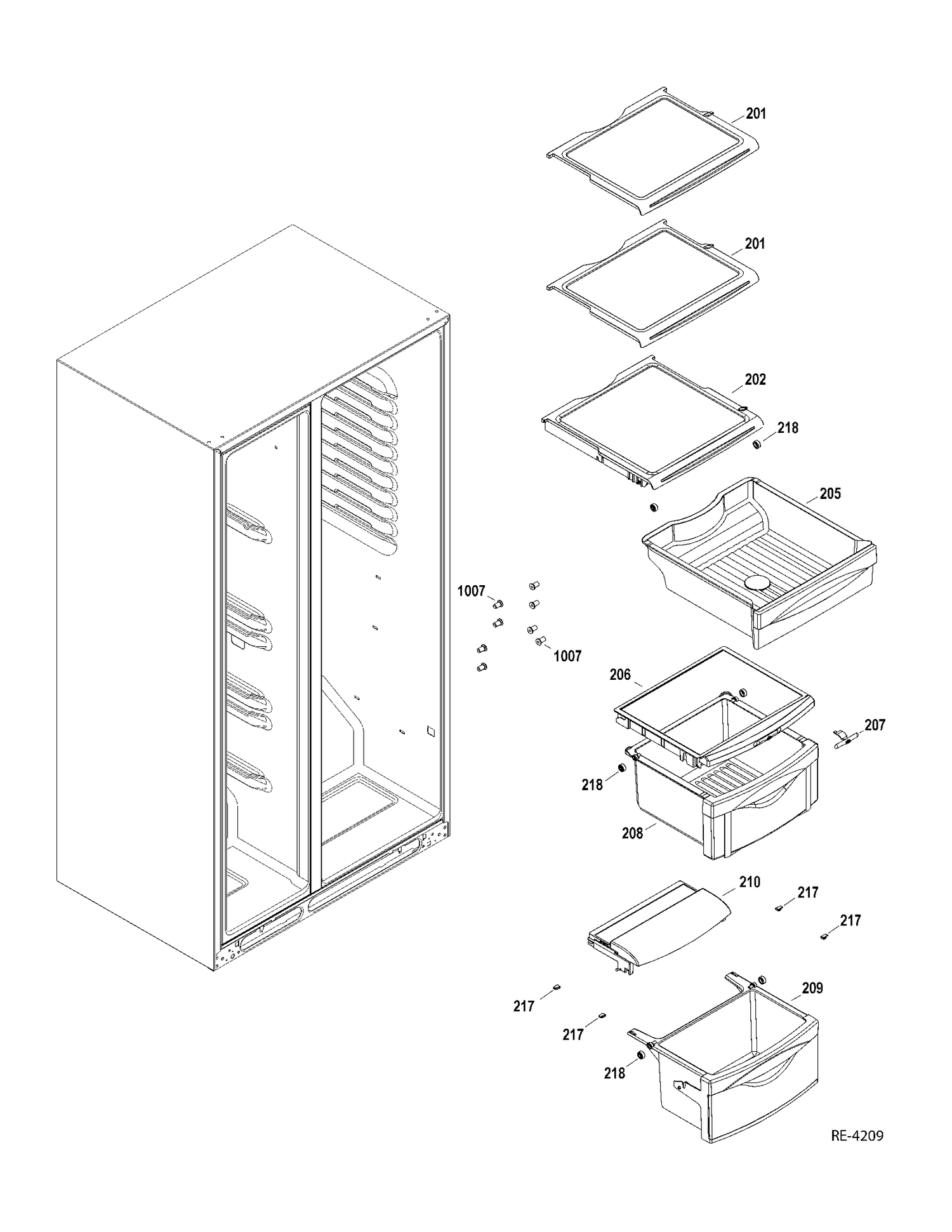 FRESH FOOD SHELVES Diagram and Parts List for GSRS3QGZAFSS  General Electric Refrigerator