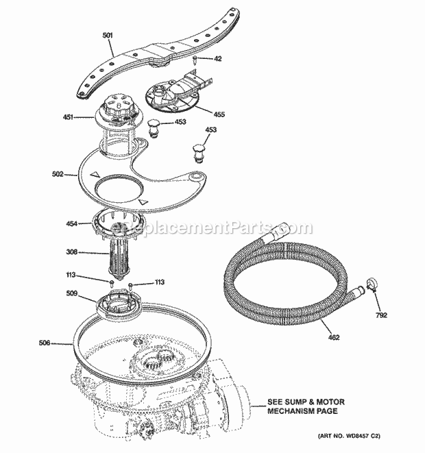 Sump & Filter Assembly Diagram and Parts List for GDF510PSD2SS  General Electric Dishwasher