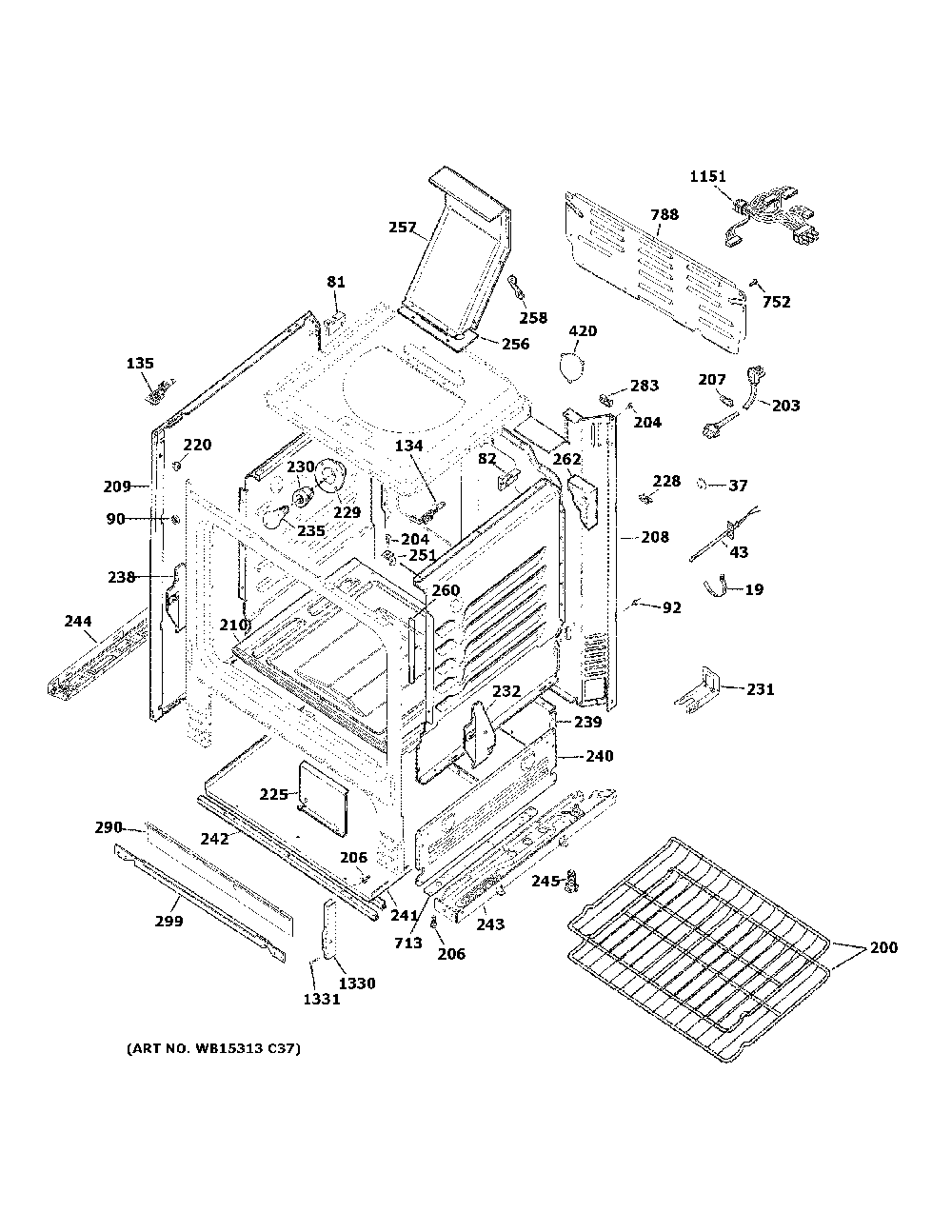 Body parts Diagram and Parts List for JGBS61DP1WW  General Electric Range