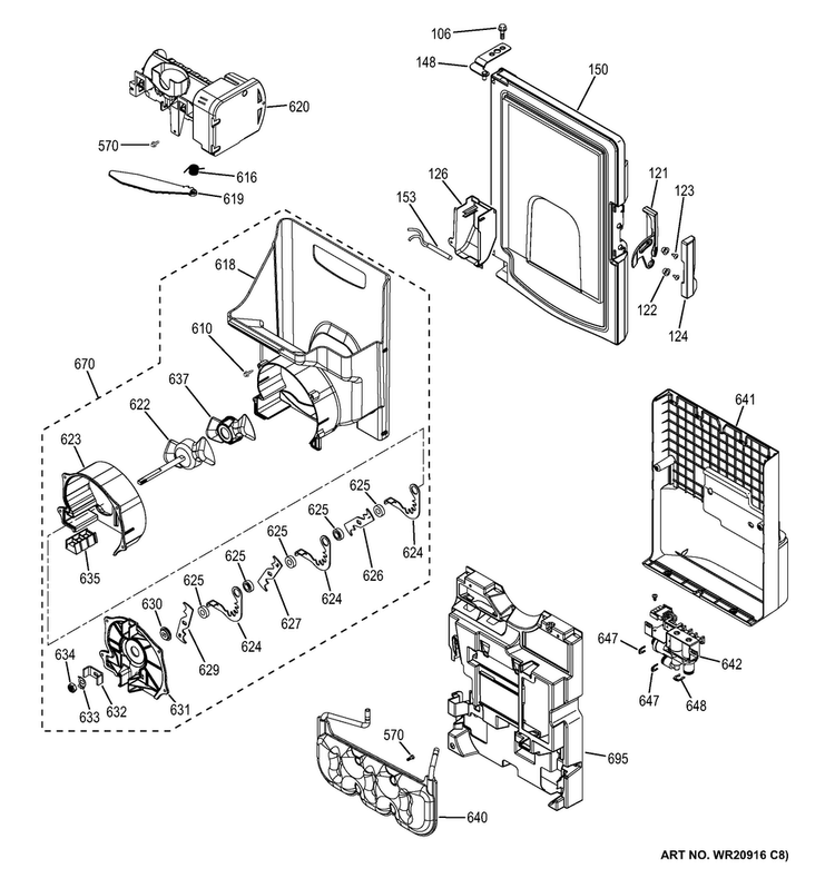Ice Maker & Dispenser Diagram and Parts List for DFE28JGHEBB  General Electric Refrigerator