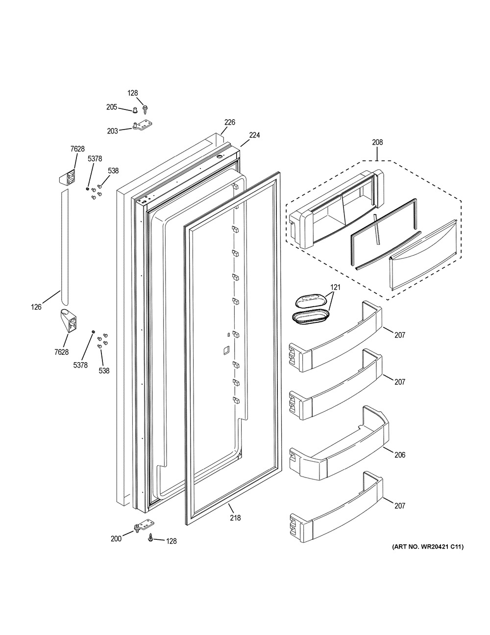 Fresh Food Door Diagram and Parts List for ZISP420DKCSS  General Electric Refrigerator