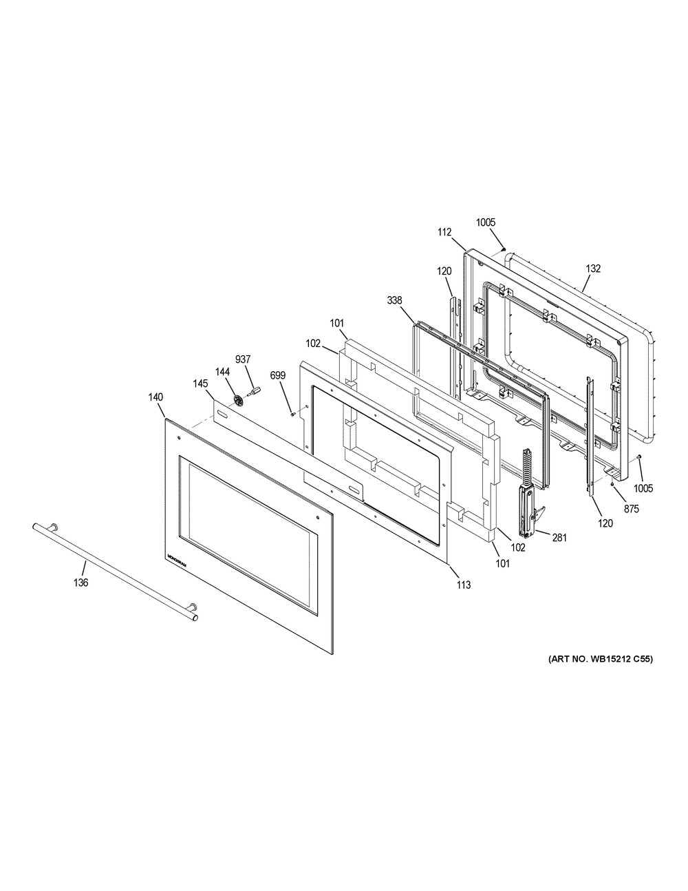 Door Diagram and Parts List for ZEK7000SH4SS  General Electric Wall Oven