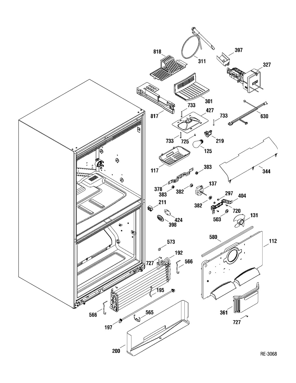 Fz Section Diagram and Parts List for ZBD6880K01SS  General Electric Refrigerator