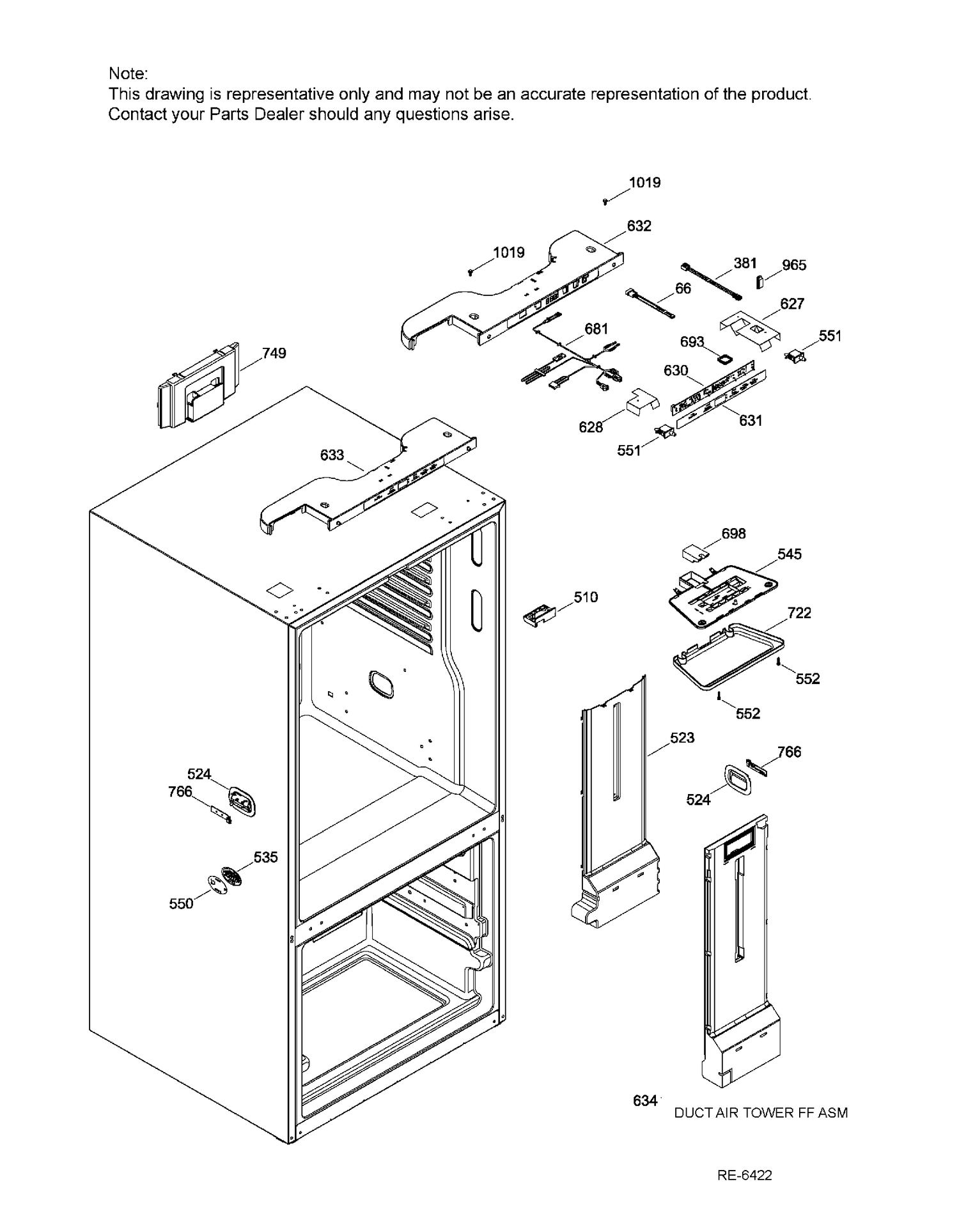 FUNCTIONAL PARTS FF Diagram and Parts List for GNE21DGKAKWW  General Electric Refrigerator