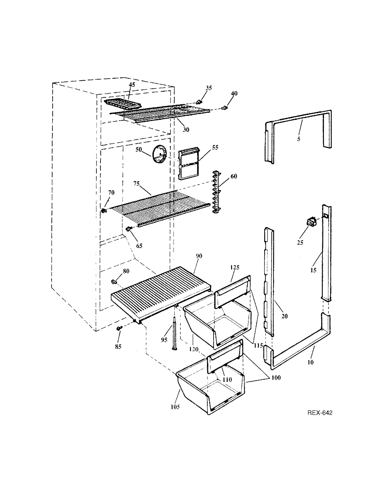 INTERIOR GROUP Diagram and Parts List for 36128-1  General Electric Refrigerator
