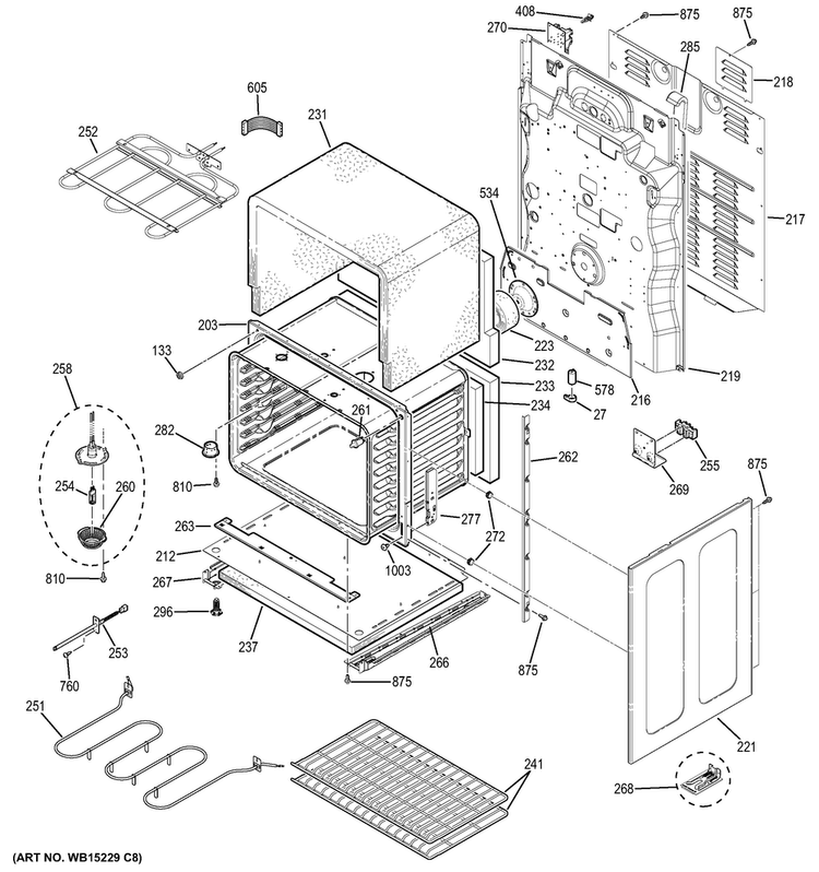 Lower Oven Diagram and Parts List for JB860DJ1BB  General Electric Range