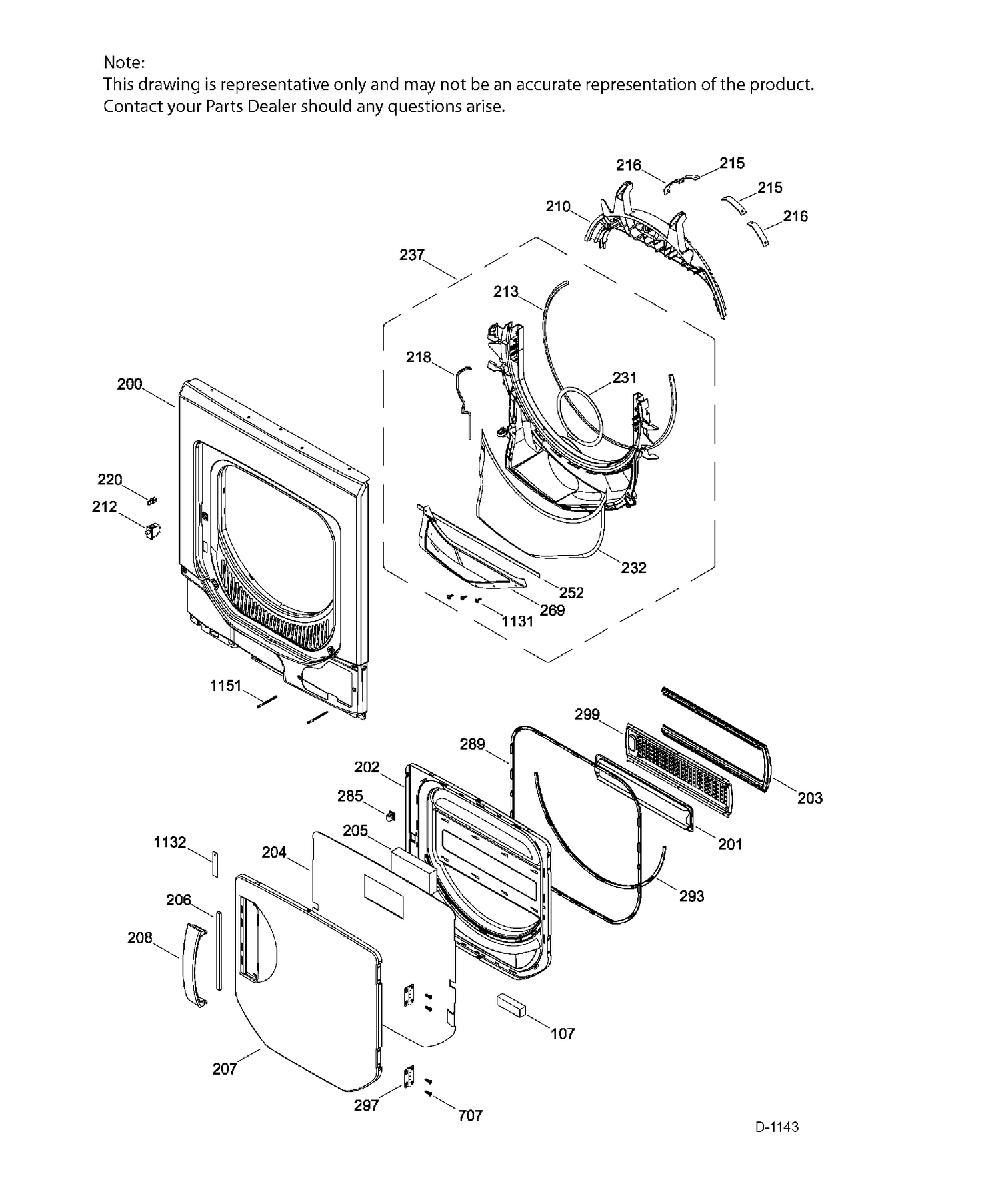 DOOR Diagram and Parts List for GUAP240EM5WW  General Electric Dryer
