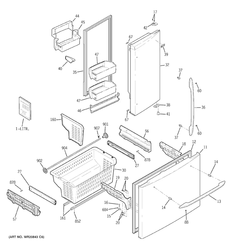 Doors & Bins Diagram and Parts List for PFCS1RKZHSS  General Electric Refrigerator
