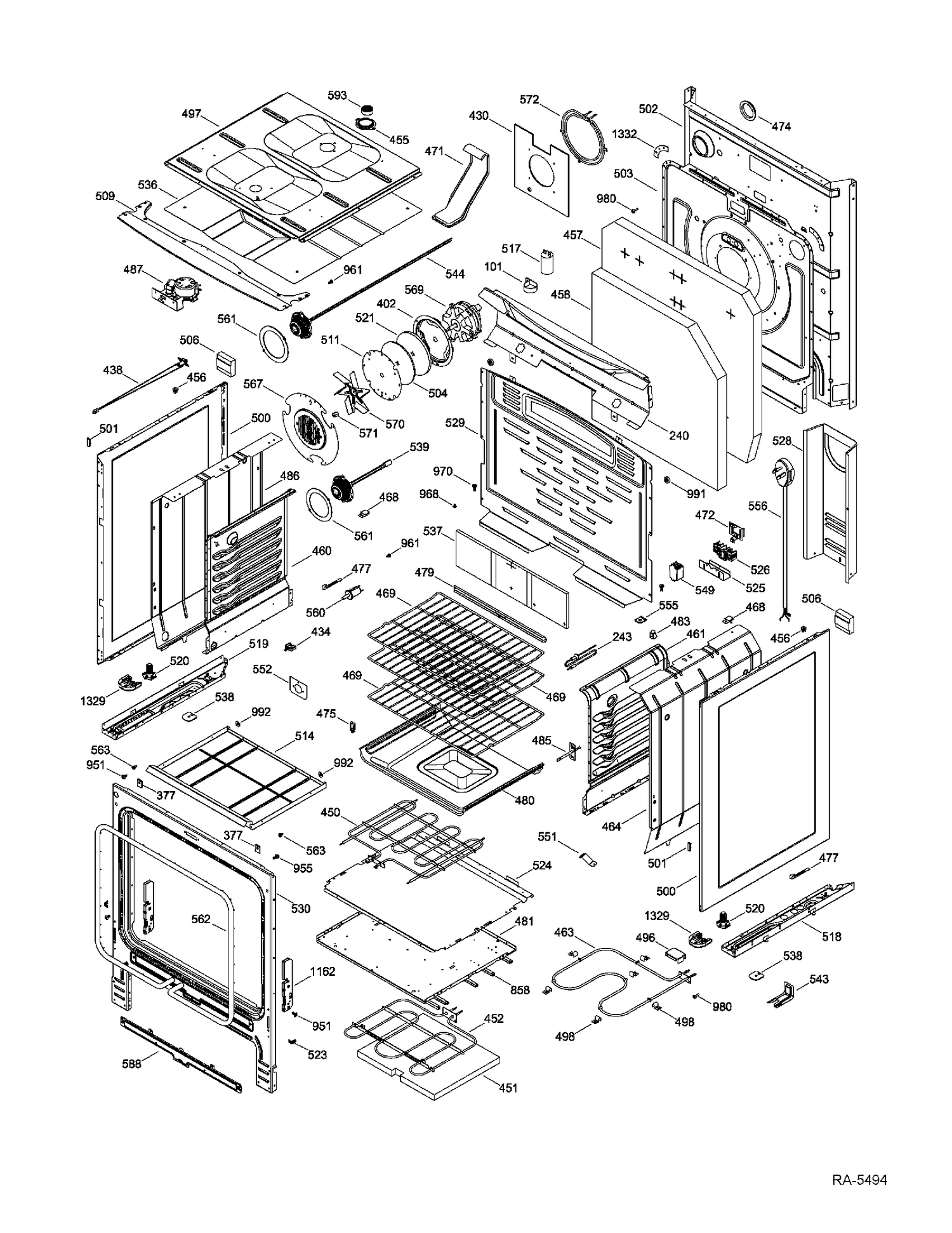 BODY PARTS Diagram and Parts List for PCB909DR3WW  General Electric Range