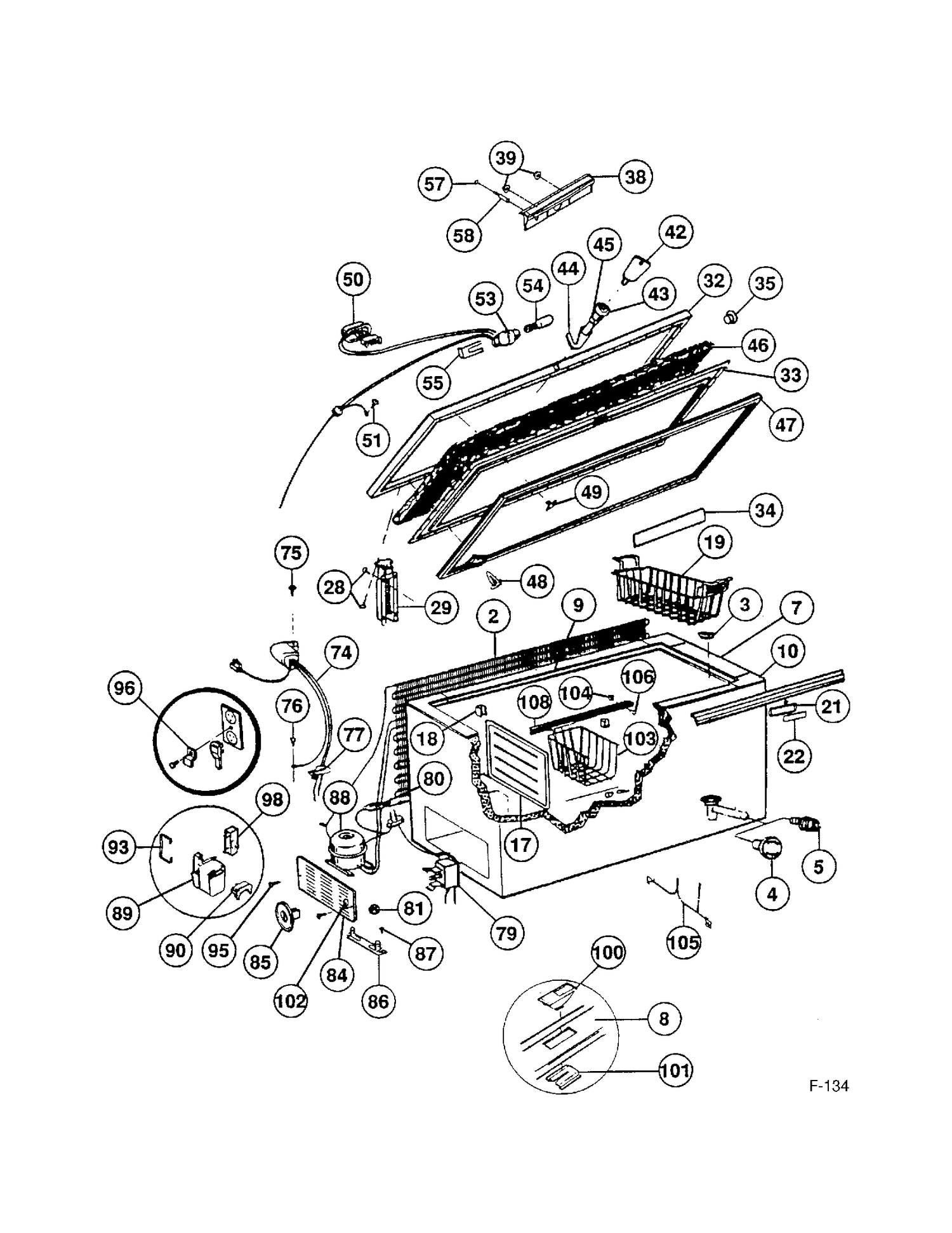 FREEZER Diagram and Parts List for 81395  General Electric Freezer