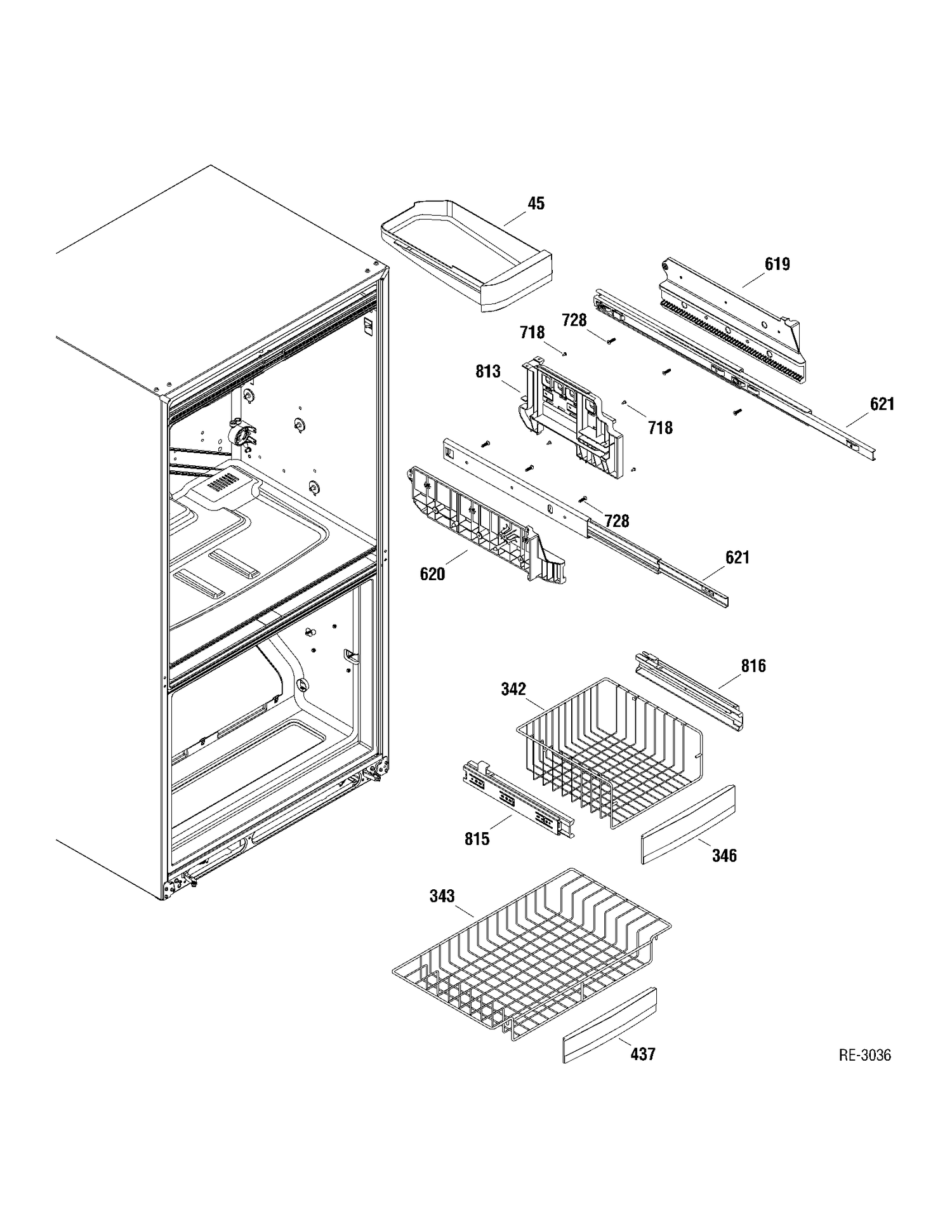 FZ BASKETS Diagram and Parts List for PFRF2MBXABB  General Electric Refrigerator