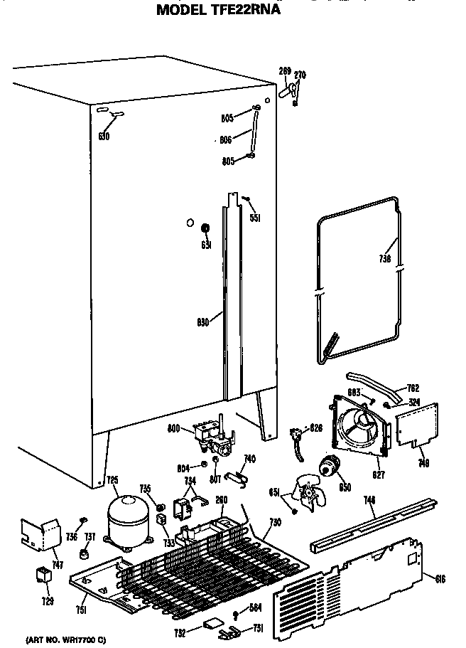 Unit Diagram and Parts List for TFE22RNA  General Electric Refrigerator